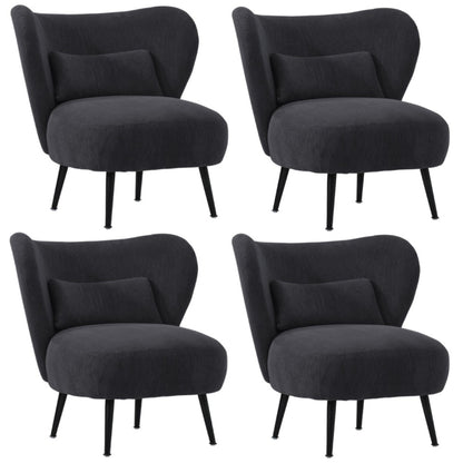 Oikiture 4x Armchair with Lumbar Pillow Wingback Velvet Charcoal-Armchair-PEROZ Accessories