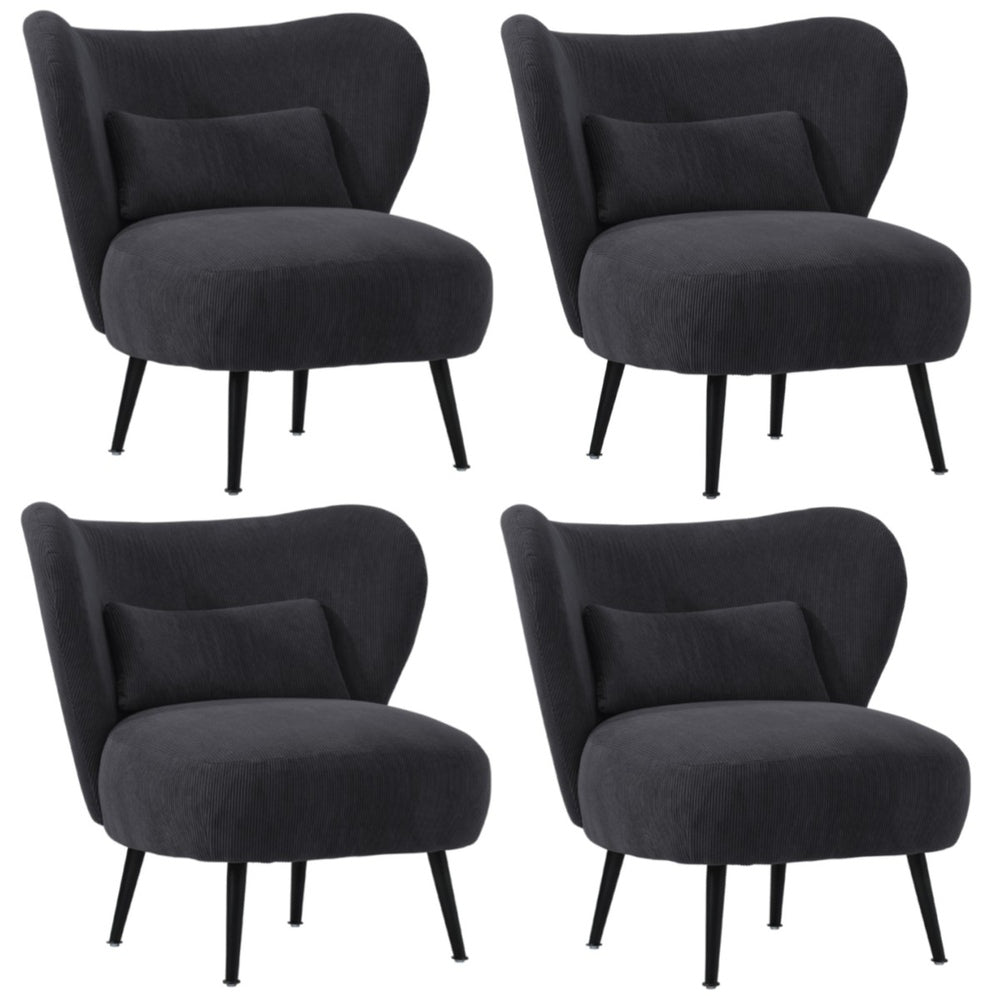 Oikiture 4x Armchair with Lumbar Pillow Wingback Velvet Charcoal-Armchair-PEROZ Accessories