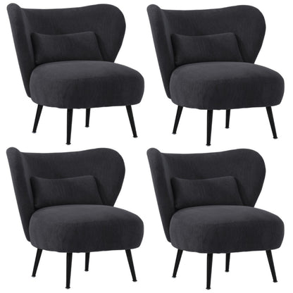 Oikiture 4x Armchair with Lumbar Pillow Wingback Velvet Charcoal-Armchair-PEROZ Accessories