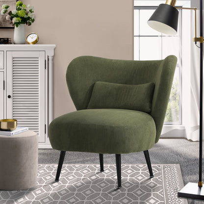 Oikiture Lounge Chair with Lumbar Pillow Wingback Velvet Green-Armchair-PEROZ Accessories