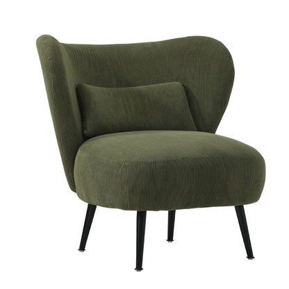 Oikiture Lounge Chair with Lumbar Pillow Wingback Velvet Green-Armchair-PEROZ Accessories