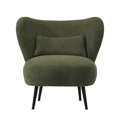 Oikiture Lounge Chair with Lumbar Pillow Wingback Velvet Green-Armchair-PEROZ Accessories
