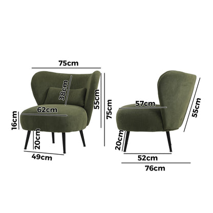 Oikiture Lounge Chair with Lumbar Pillow Wingback Velvet Green-Armchair-PEROZ Accessories