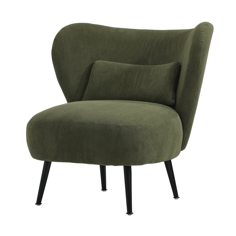 Oikiture Lounge Chair with Lumbar Pillow Wingback Velvet Green-Armchair-PEROZ Accessories