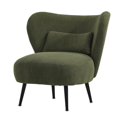Oikiture Lounge Chair with Lumbar Pillow Wingback Velvet Green-Armchair-PEROZ Accessories