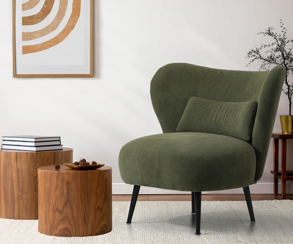 Oikiture Lounge Chair with Lumbar Pillow Wingback Velvet Green-Armchair-PEROZ Accessories