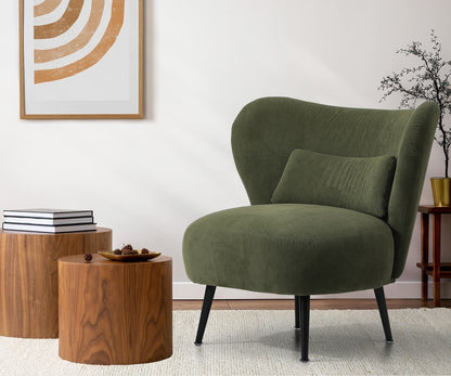 Oikiture Lounge Chair with Lumbar Pillow Wingback Velvet Green-Armchair-PEROZ Accessories