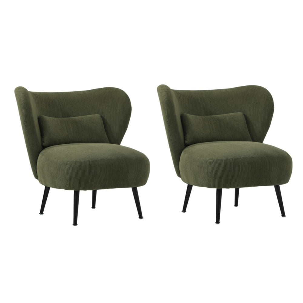 Oikiture 2x Armchair with Lumbar Pillow Wingback Velvet Green-Armchair-PEROZ Accessories