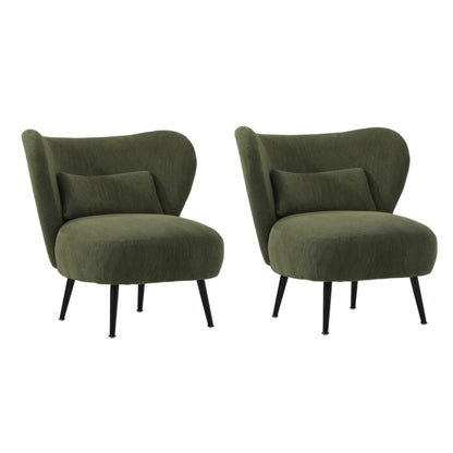 Oikiture 2x Armchair with Lumbar Pillow Wingback Velvet Green-Armchair-PEROZ Accessories