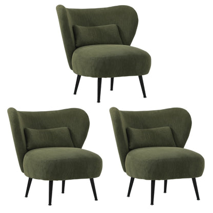 Oikiture 3x Armchair with Lumbar Pillow Wingback Velvet Green-Armchair-PEROZ Accessories
