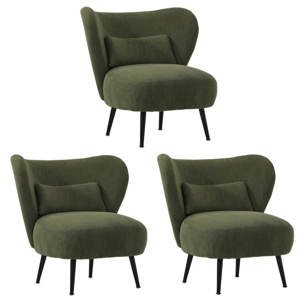 Oikiture 3x Armchair with Lumbar Pillow Wingback Velvet Green-Armchair-PEROZ Accessories