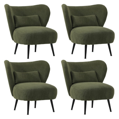 Oikiture 4x Armchair with Lumbar Pillow Wingback Velvet Green-Armchair-PEROZ Accessories