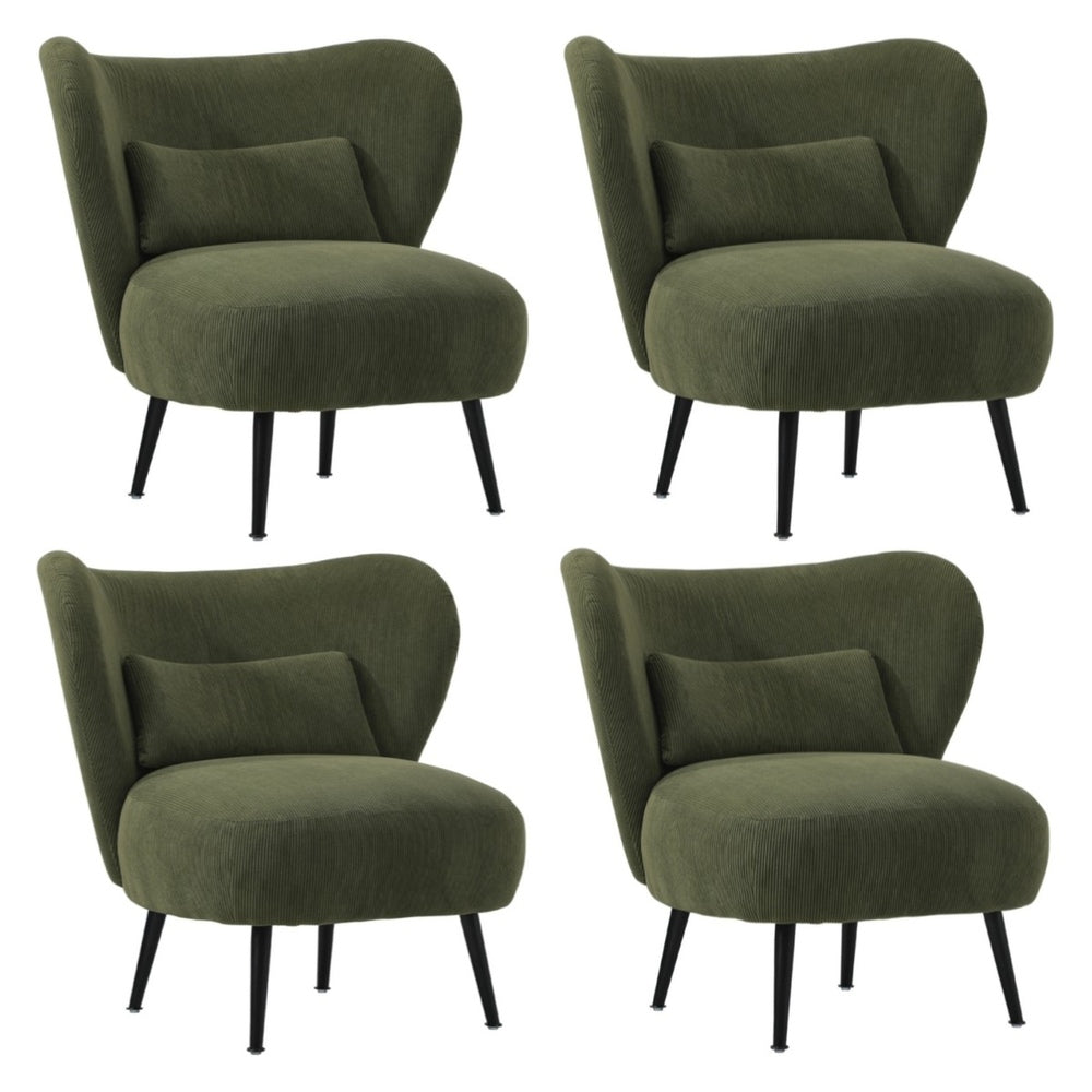 Oikiture 4x Armchair with Lumbar Pillow Wingback Velvet Green-Armchair-PEROZ Accessories