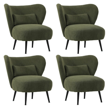 Oikiture 4x Armchair with Lumbar Pillow Wingback Velvet Green-Armchair-PEROZ Accessories