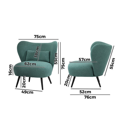 Oikiture Armchair with Lumbar Pillow Wingback Polyester linen Green-Armchair-PEROZ Accessories
