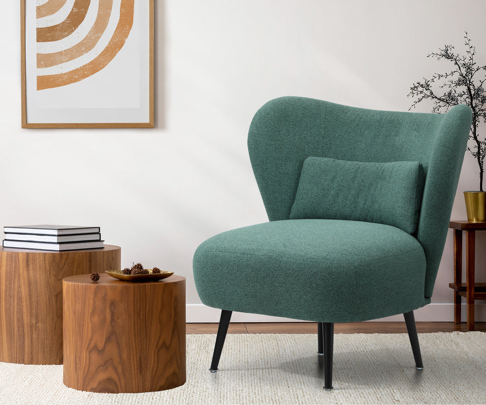 Oikiture Armchair with Lumbar Pillow Wingback Polyester linen Green-Armchair-PEROZ Accessories