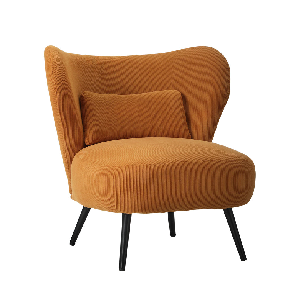 Oikiture Armchair with Lumbar Pillow Wingback Velvet Orange-Armchair-PEROZ Accessories