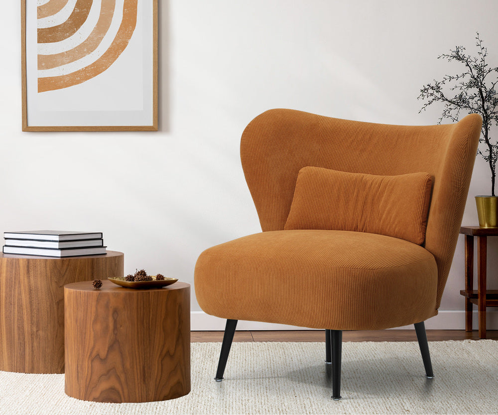 Oikiture Armchair with Lumbar Pillow Wingback Velvet Orange-Armchair-PEROZ Accessories