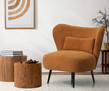 Oikiture Armchair with Lumbar Pillow Wingback Velvet Orange-Armchair-PEROZ Accessories