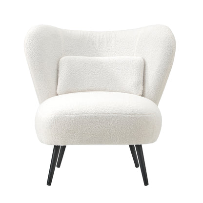 Oikiture Lounge Chair with Lumbar Pillow Wingback Boucle White-Armchair-PEROZ Accessories