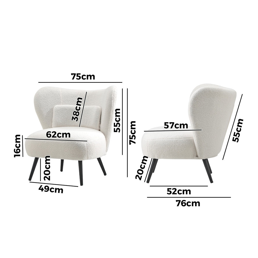 Oikiture Lounge Chair with Lumbar Pillow Wingback Boucle White-Armchair-PEROZ Accessories