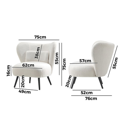 Oikiture Lounge Chair with Lumbar Pillow Wingback Boucle White-Armchair-PEROZ Accessories