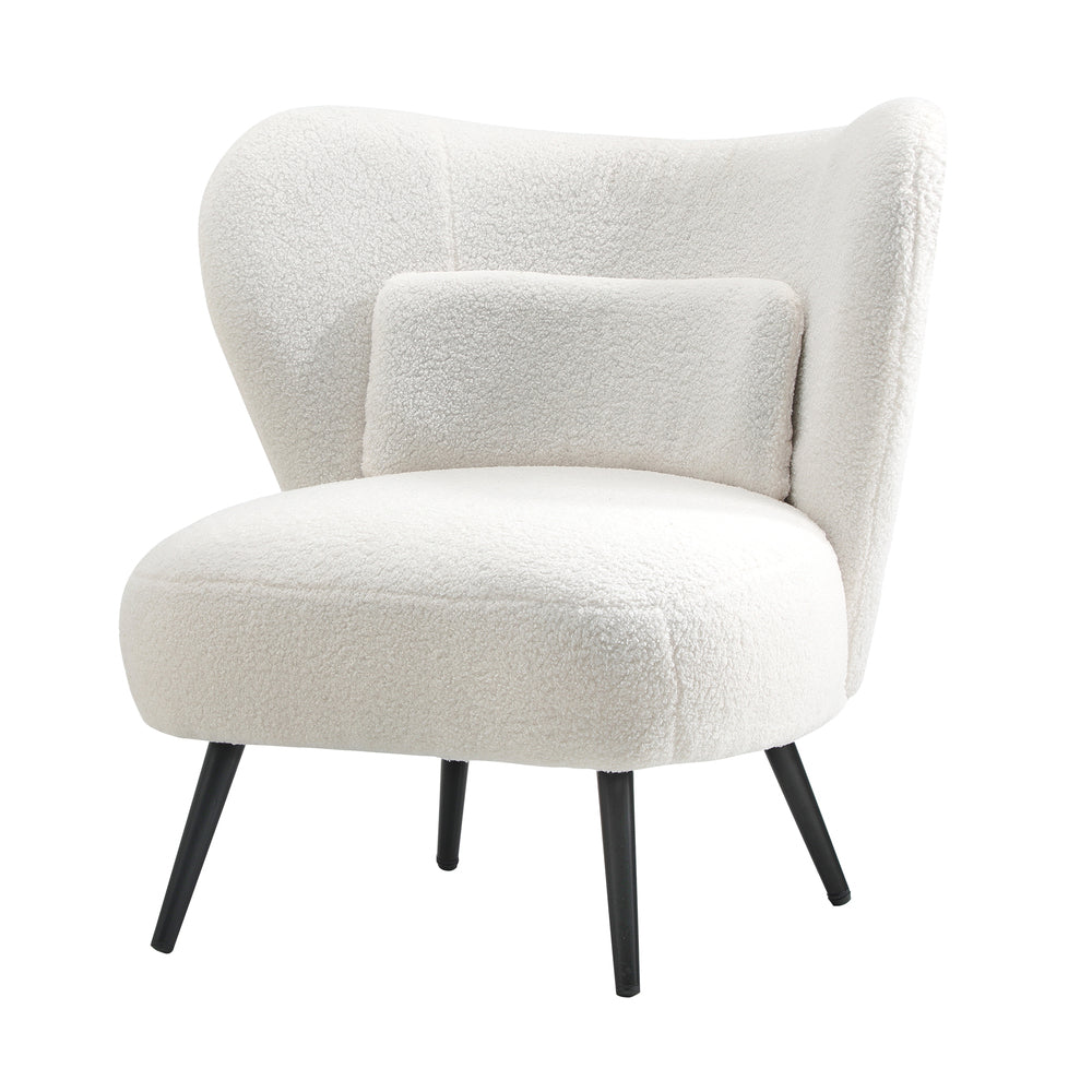 Oikiture Lounge Chair with Lumbar Pillow Wingback Boucle White-Armchair-PEROZ Accessories