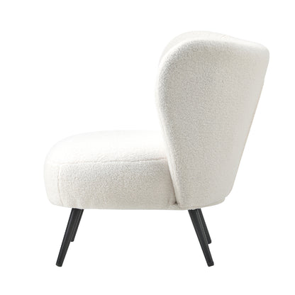 Oikiture Lounge Chair with Lumbar Pillow Wingback Boucle White-Armchair-PEROZ Accessories