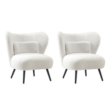 Oikiture 2x Armchair with Lumbar Pillow Wingback Boucle White-Armchair-PEROZ Accessories