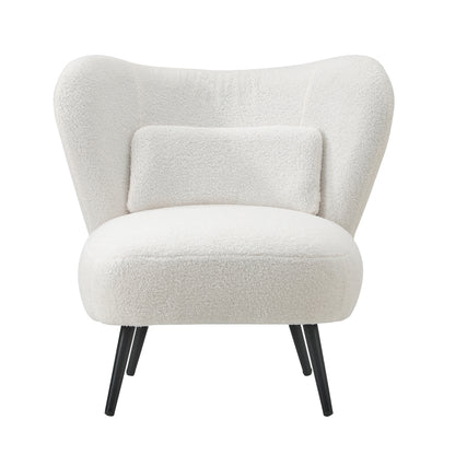Oikiture 2x Armchair with Lumbar Pillow Wingback Boucle White-Armchair-PEROZ Accessories