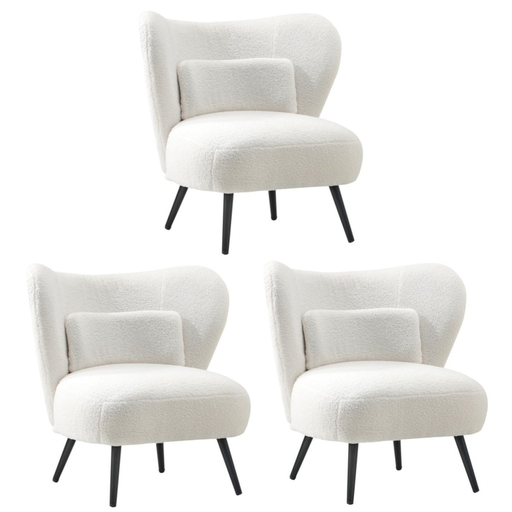 Oikiture 3x Armchair with Lumbar Pillow Wingback Boucle White-Armchair-PEROZ Accessories