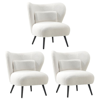 Oikiture 3x Armchair with Lumbar Pillow Wingback Boucle White-Armchair-PEROZ Accessories
