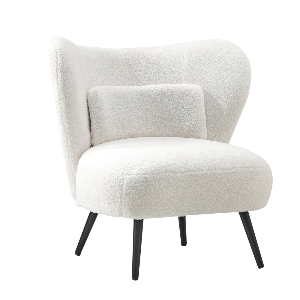 Oikiture 3x Armchair with Lumbar Pillow Wingback Boucle White-Armchair-PEROZ Accessories