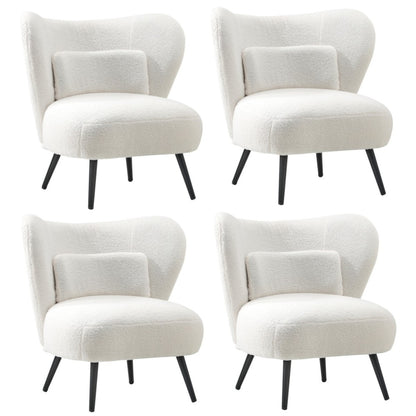 Oikiture 4x Armchair with Lumbar Pillow Wingback Boucle White-Armchair-PEROZ Accessories