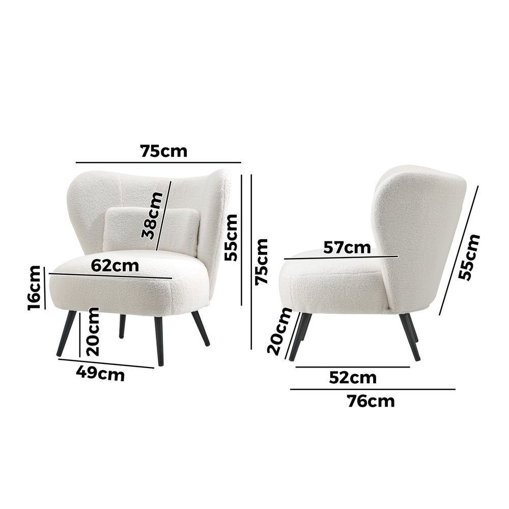 Oikiture 4x Armchair with Lumbar Pillow Wingback Boucle White-Armchair-PEROZ Accessories