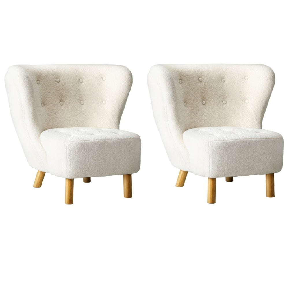 Oikiture 2x Armchair Highback Lounge Couches Sofa Sherpa White-Armchair-PEROZ Accessories