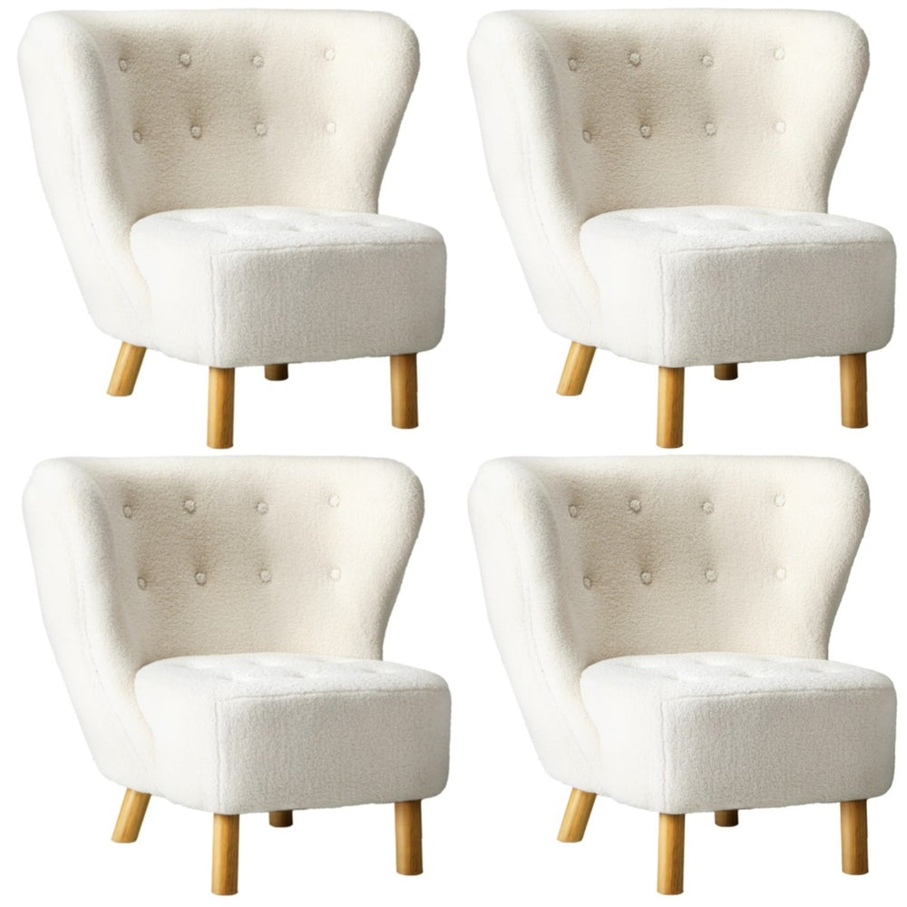 Oikiture 4x Armchair Highback Lounge Couches Sofa Sherpa White-Armchair-PEROZ Accessories