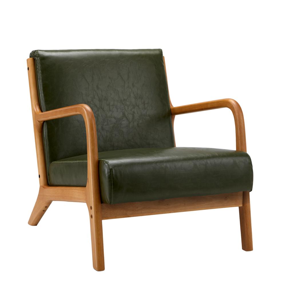 Oikiture Armchair Lounge Chair Couches Sofa Wood PU Green-Armchairs-PEROZ Accessories