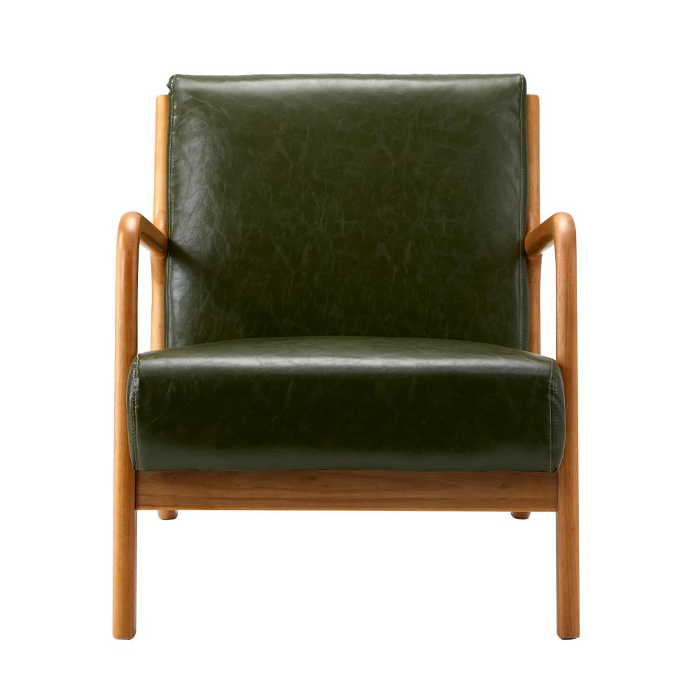 Oikiture Armchair Lounge Chair Couches Sofa Wood PU Green-Armchairs-PEROZ Accessories