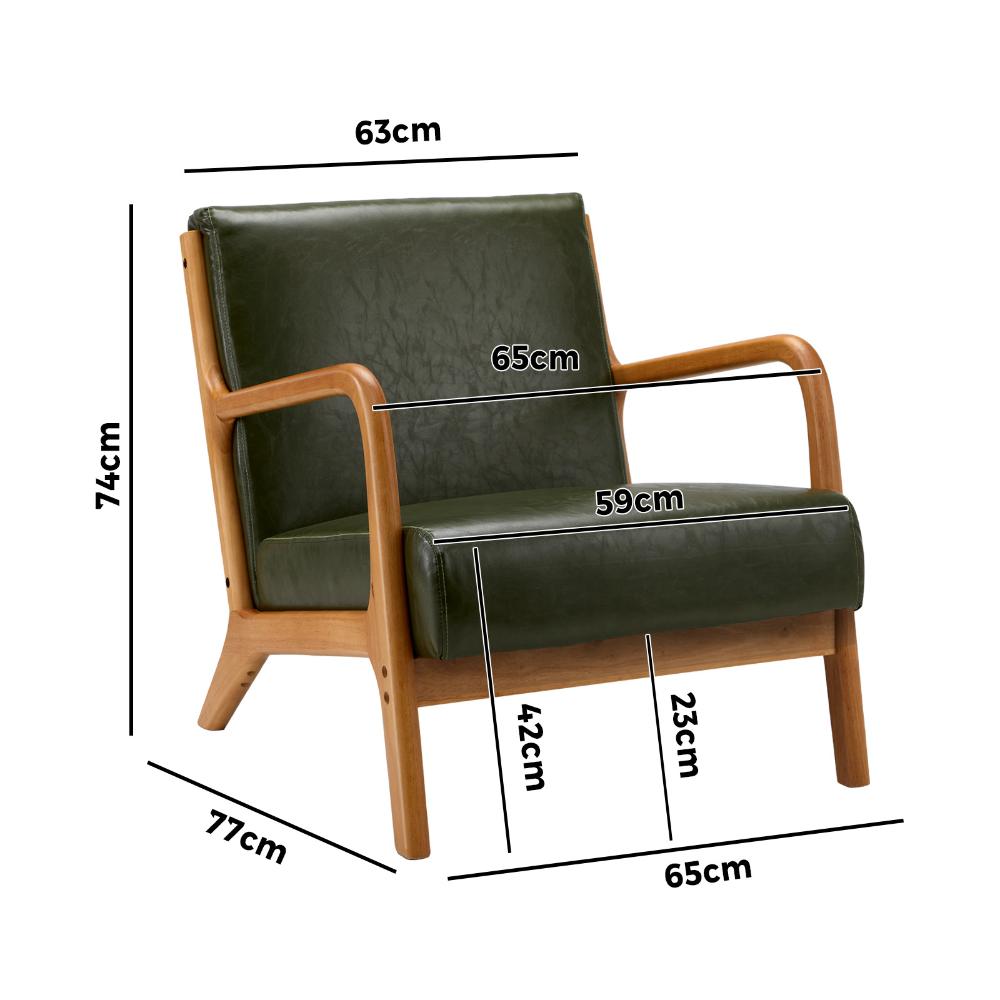 Oikiture Armchair Lounge Chair Couches Sofa Wood PU Green-Armchairs-PEROZ Accessories