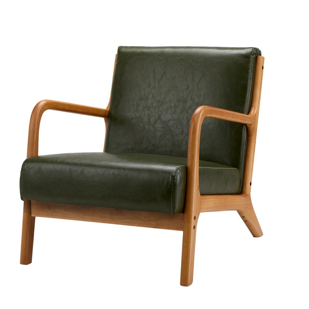 Oikiture Armchair Lounge Chair Couches Sofa Wood PU Green-Armchairs-PEROZ Accessories