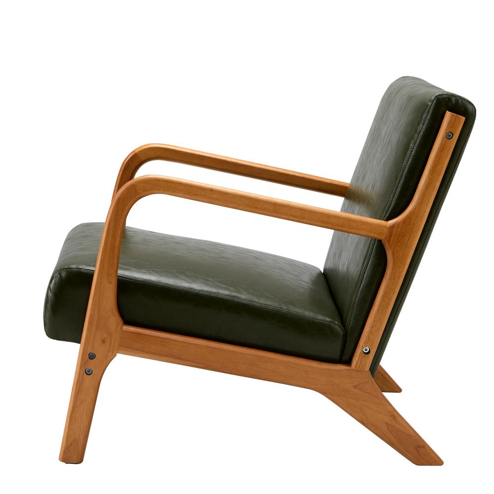 Oikiture Armchair Lounge Chair Couches Sofa Wood PU Green-Armchairs-PEROZ Accessories