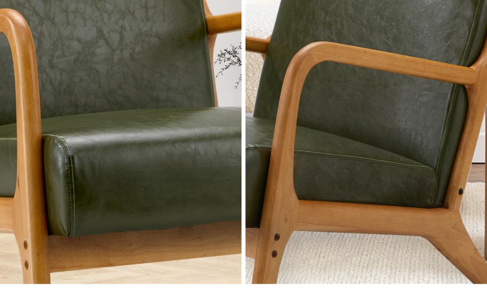 Oikiture Armchair Lounge Chair Couches Sofa Wood PU Green-Armchairs-PEROZ Accessories