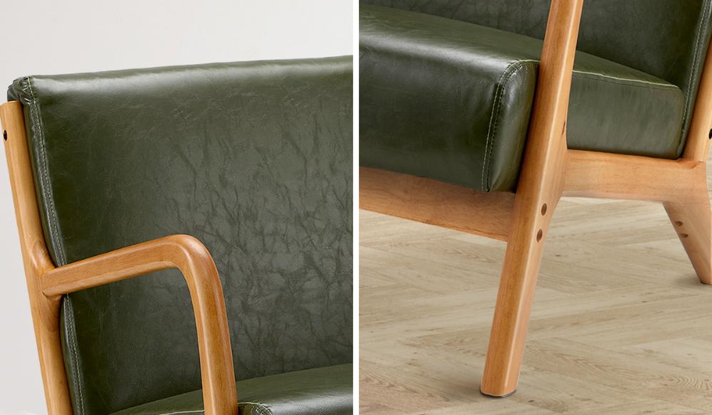 Oikiture Armchair Lounge Chair Couches Sofa Wood PU Green-Armchairs-PEROZ Accessories