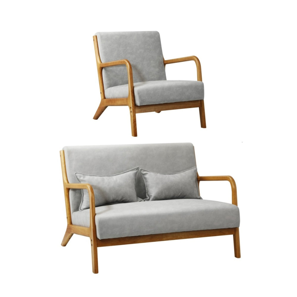 Oikiture 2PCS Armchair Lounge set 1/2 Seater 2 Pillows Fabric Grey-Armchair-PEROZ Accessories