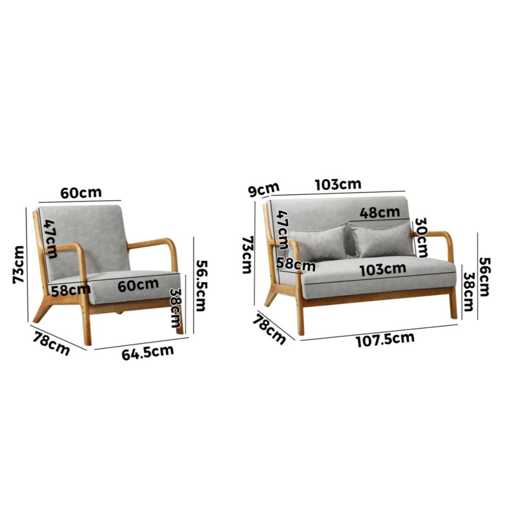 Oikiture 2PCS Armchair Lounge set 1/2 Seater 2 Pillows Fabric Grey-Armchair-PEROZ Accessories