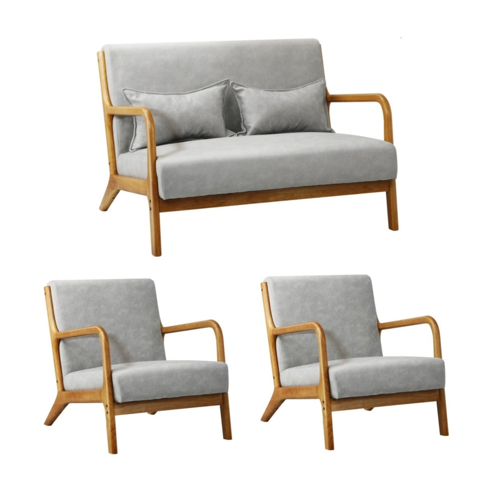 Oikiture 3PCS Armchair Lounge set 1/2 Seater 2 Pillows Fabric Grey-Armchair-PEROZ Accessories