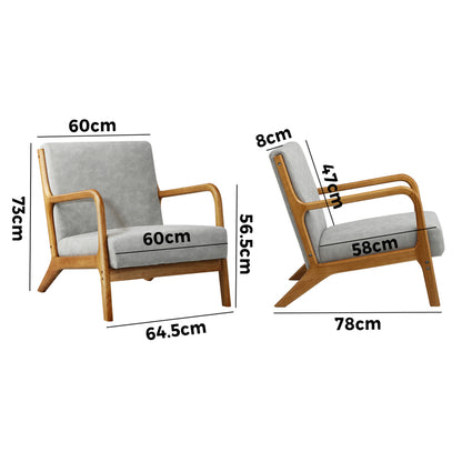 Oikiture Armchair Lounge Chair Accent Armchairs Couches Sofa Wood Light Grey-Armchairs-PEROZ Accessories