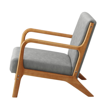 Oikiture Armchair Lounge Chair Accent Armchairs Couches Sofa Wood Light Grey-Armchairs-PEROZ Accessories