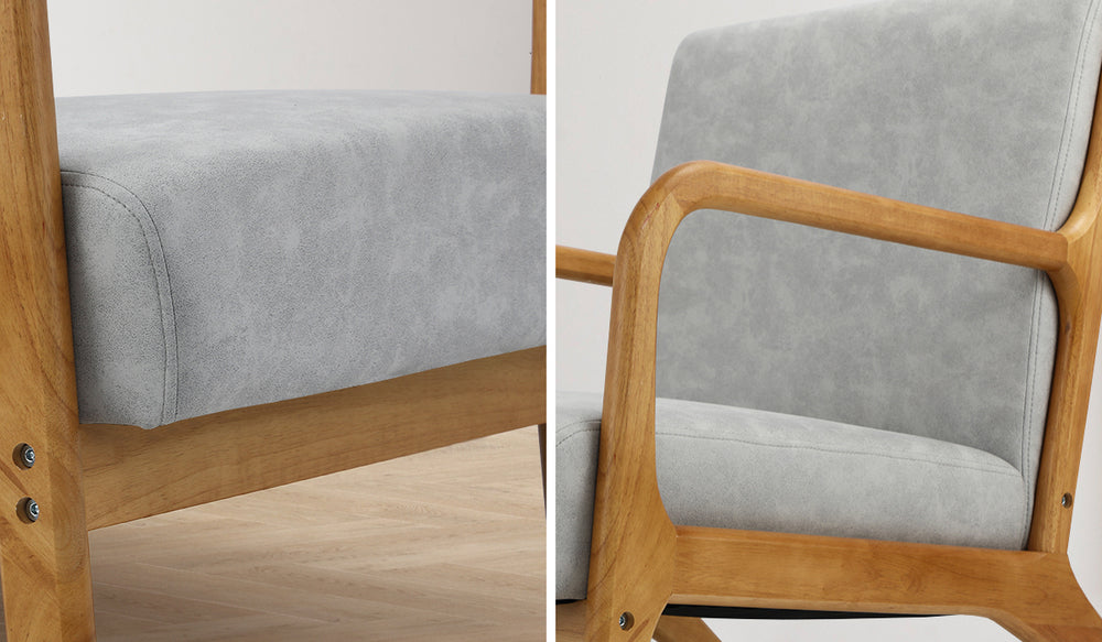 Oikiture Armchair Lounge Chair Accent Armchairs Couches Sofa Wood Light Grey-Armchairs-PEROZ Accessories